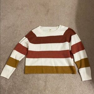 Striped Women's Sweater - White, Brown, and Tan